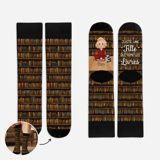 6470JFR1 chaussettes personnalisees pour fan de lecture_ fille qui aime les livres 6470j8qma