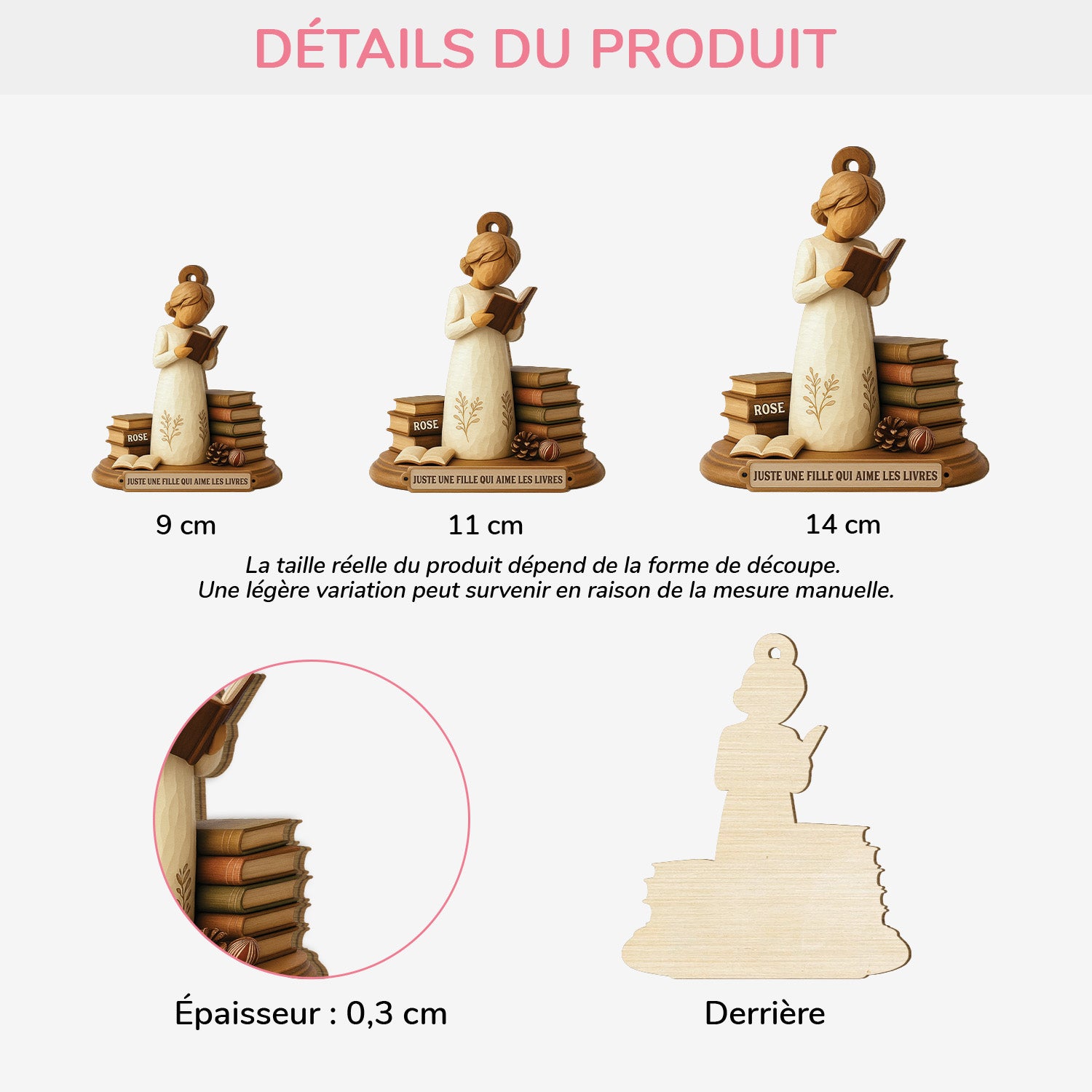 6479OFR3 effet dimpression 3d ornement noel en bois a 1 couche personnalise fille qui aime les livres 6479o8vma