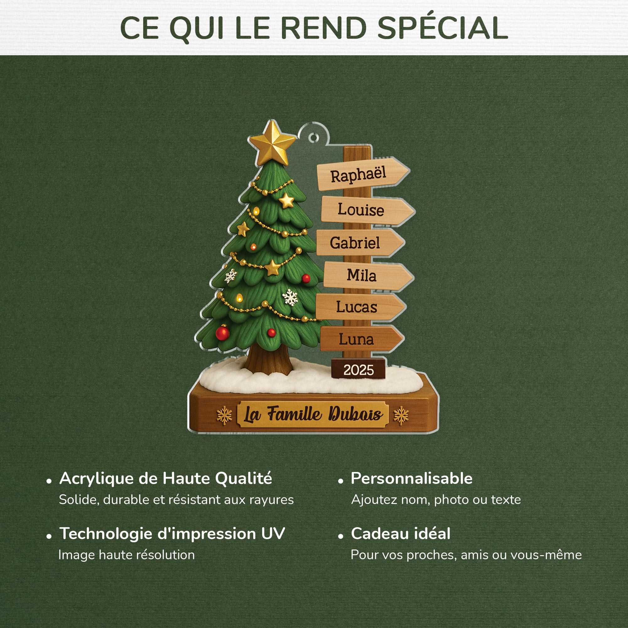 6480OFR4 ornement noel acrylique personnalise avec prenom notre sapin de noel famille 6480otpwi