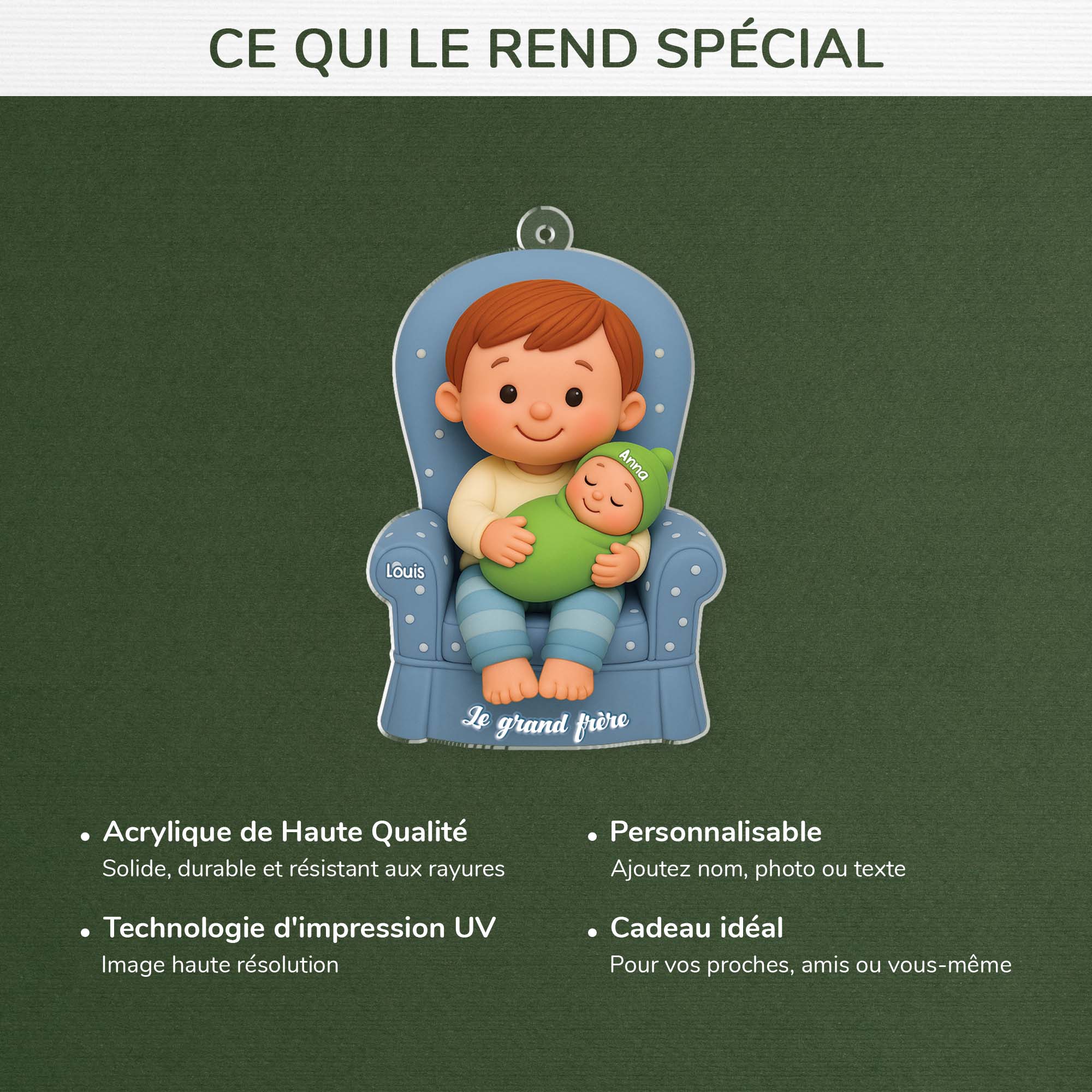 6481OFR4 ornement noel acrylique personnalise enfant grand frere grande soeur 6481okvte
