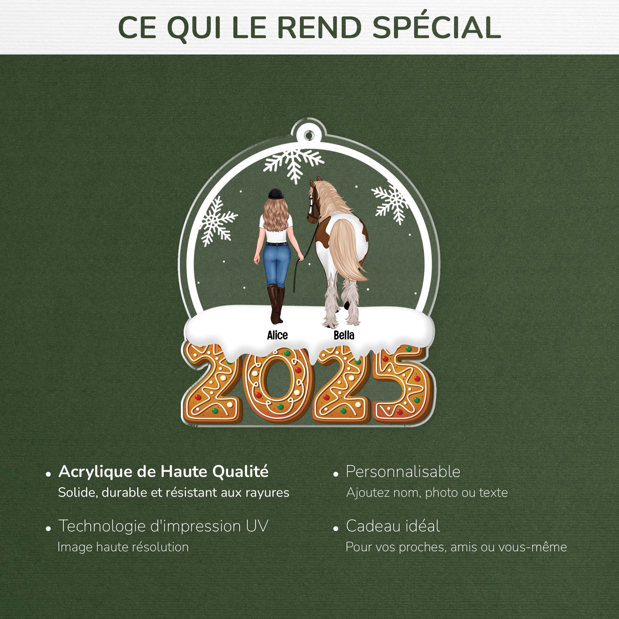 6490OFR4 ornement noel acrylique personnalise moi et mon cheval 6490o3l0u