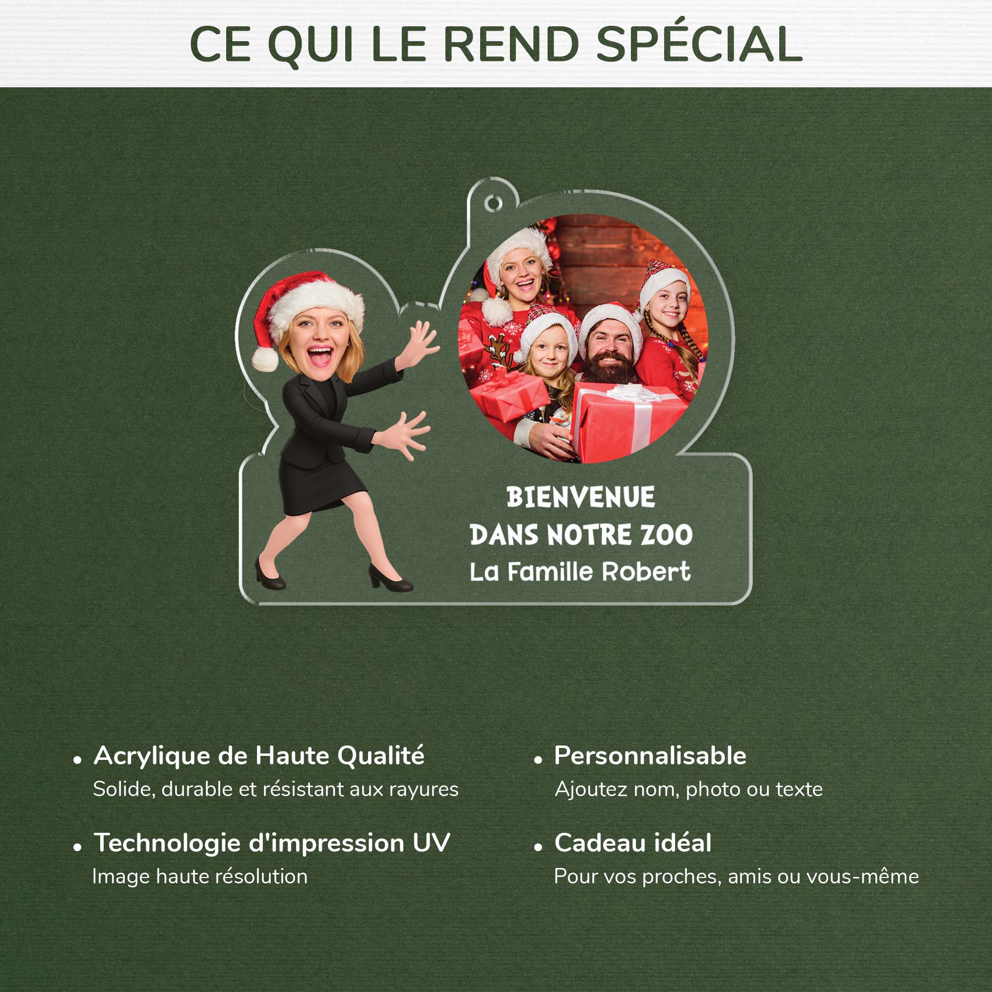 6491OFR4 ornement noel acrylique personnalise famille avec photo bienvenue dans notre zoo 6491o8vzi