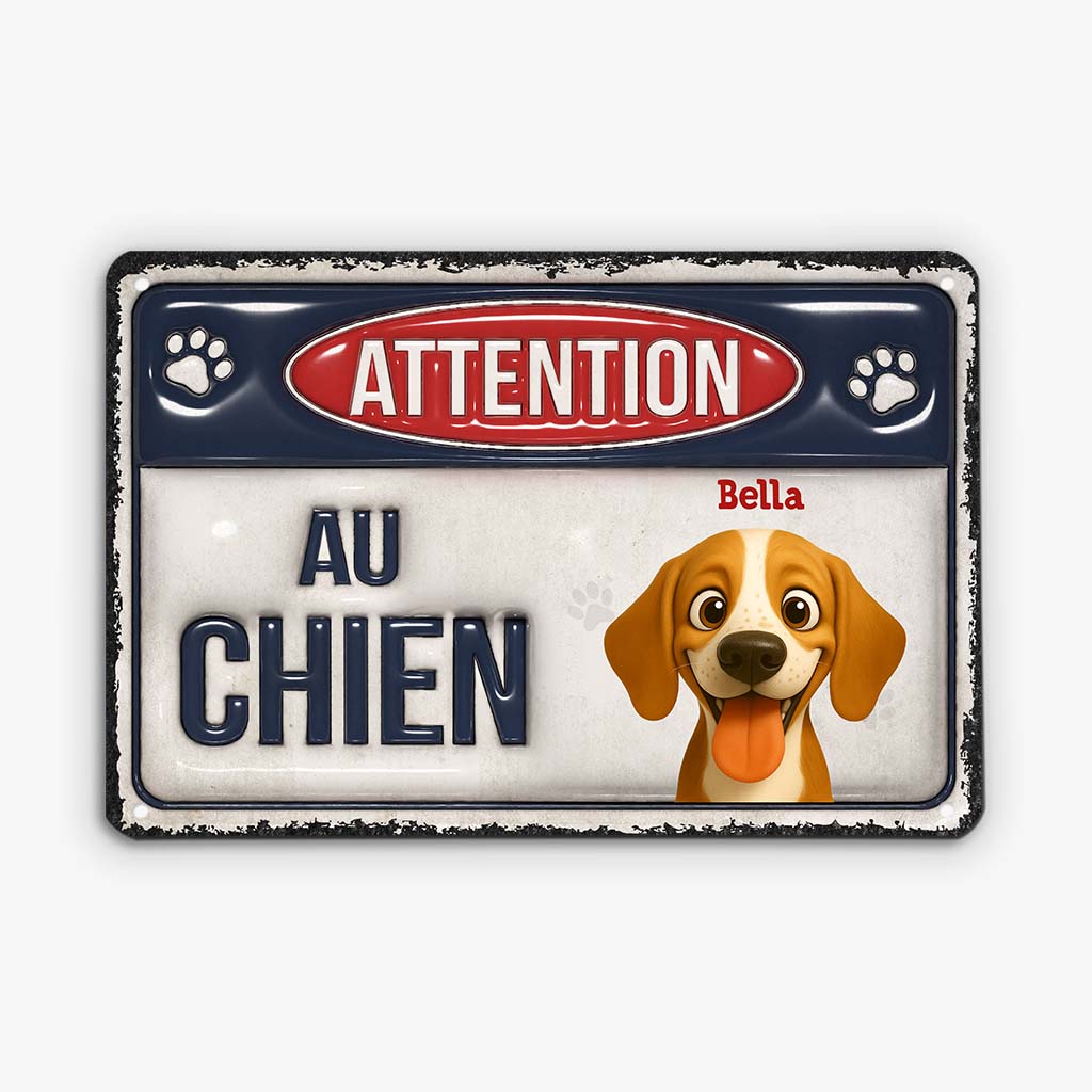 6499EFR1 effet dimpression 3d plaque metal personnalisee attention au chien 6499etvac