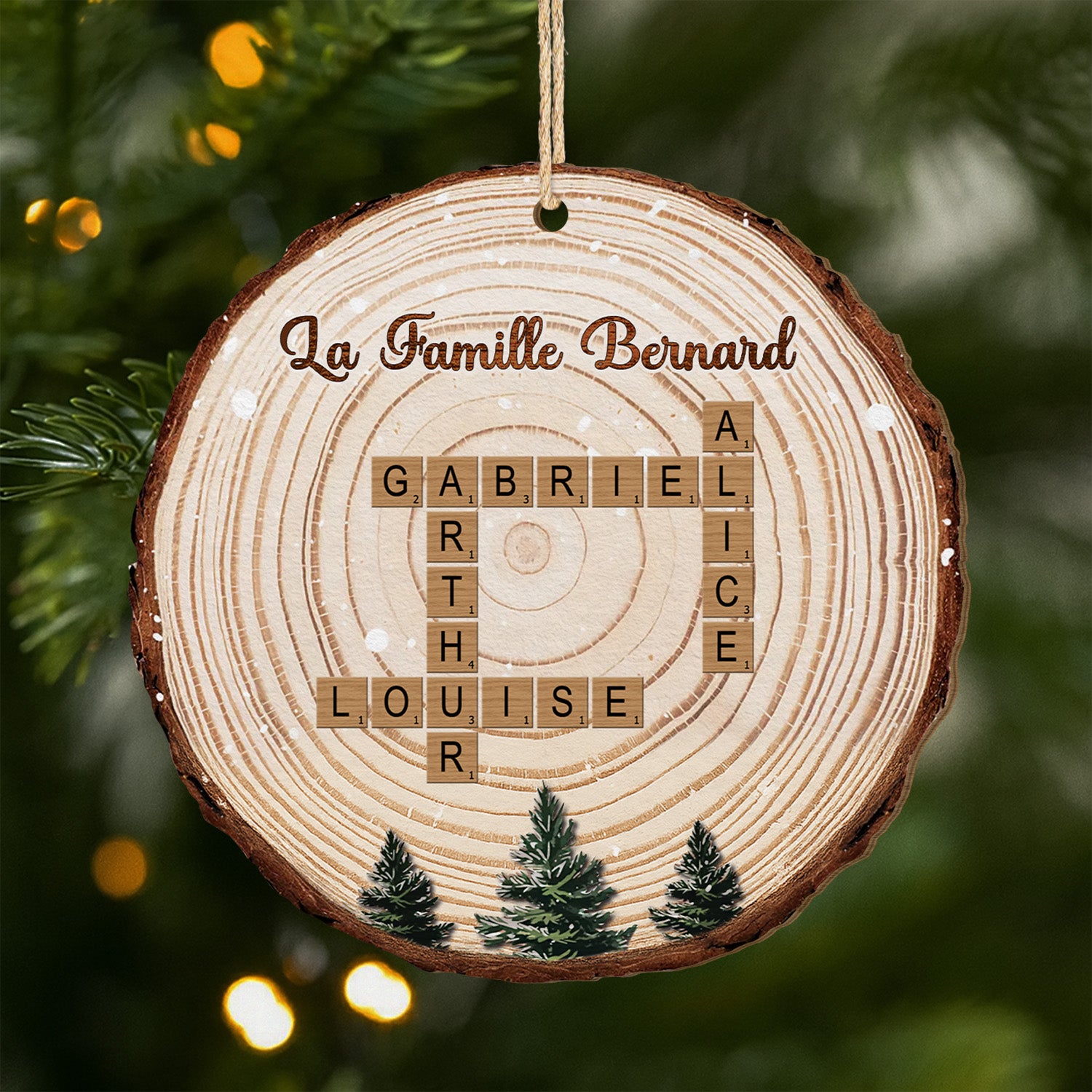 6502OFR1 ornement noel en bois a 1 couche personnalise famille tranche de bois avec mots croises 6502o3tti