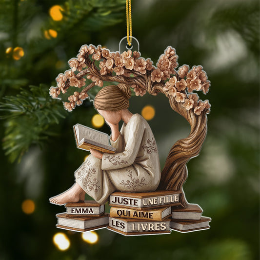 6504OFR1 effet dimpression 3d ornement de noel acrylique personnalise une fille qui aime les livres 6504o3tza