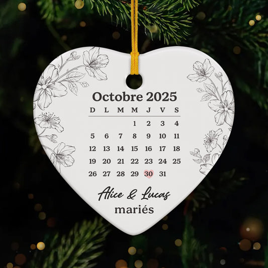 6513OFR1 ornement noel ceramique personnalise couple calendrier de mariage 6513oktng