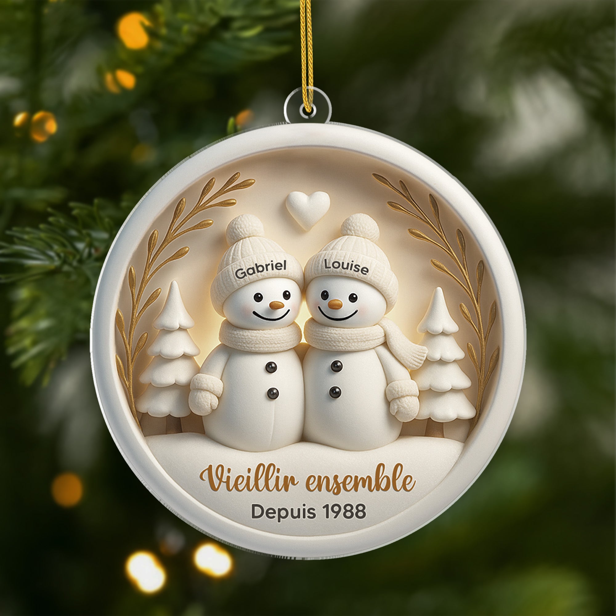 6515OFR1 effet dimpression 3d ornement acrylique personnalise couple vieillir ensemble de noel blanc 6515o8vmg