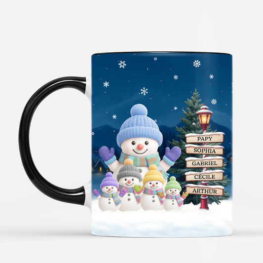 6525MFR2 mug de noel personnalise papy mamie et bonhommes de neige 6525m3tma