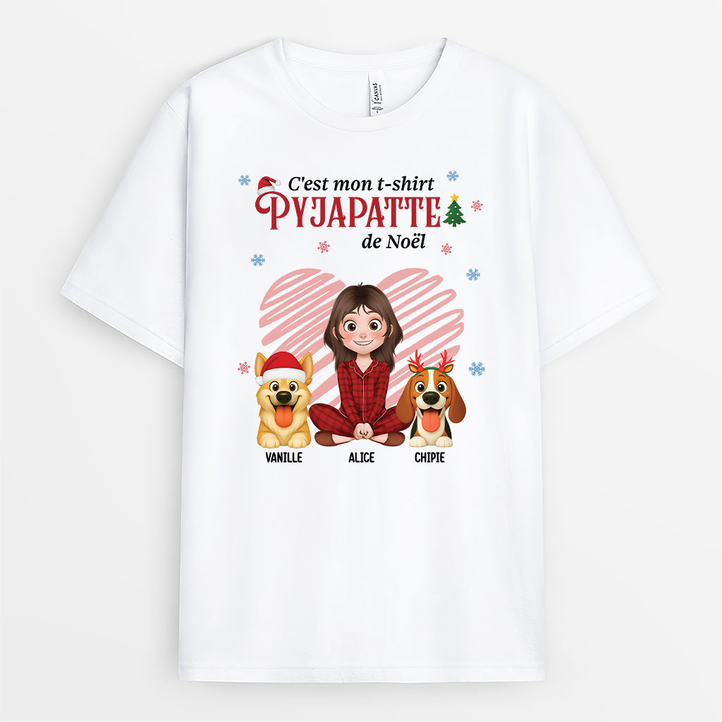 6528AFR1 t shirt personnalise chien mon pyjapatte de noel 6528atqcc