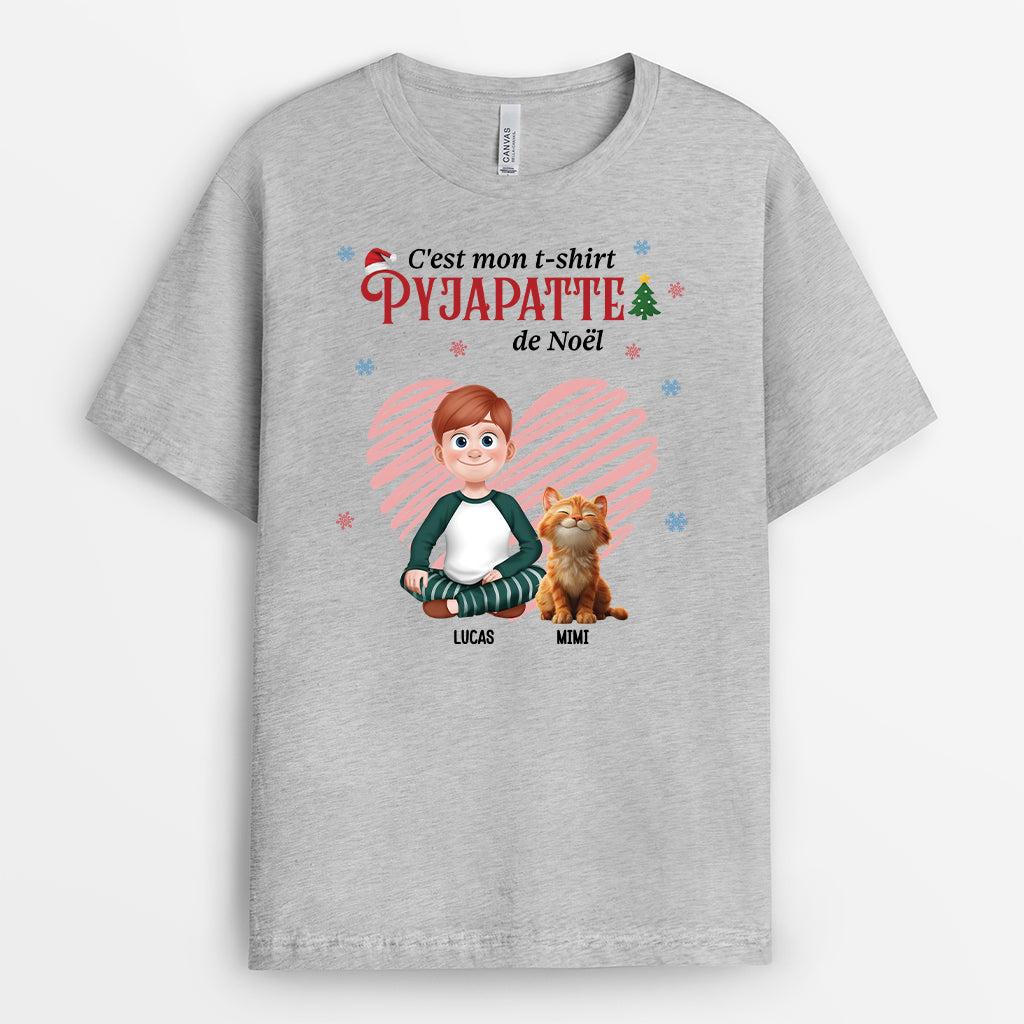 6528AFR2 t shirt personnalise chat mon pyjapatte de noel 6528atqcd