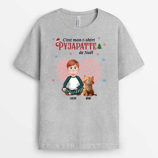 6528AFR2 t shirt personnalise chat mon pyjapatte de noel 6528atqcd
