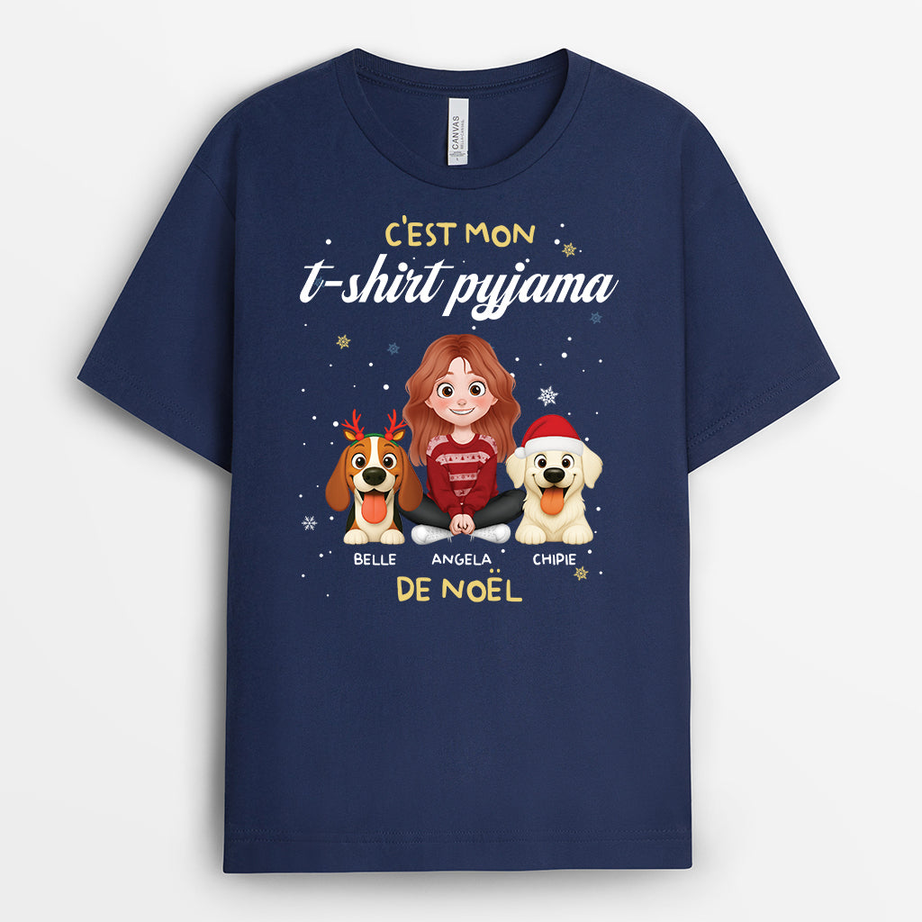 6529AFR1 t shirt personnalise t shirt pyjama de noel avec mon chien 6529attqc