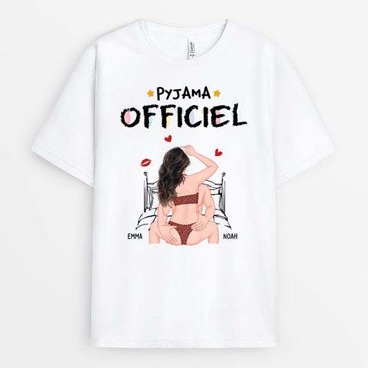 6535AFR1 t shirt blanc personnalise pour couple pyjama officiel 6535akz5g