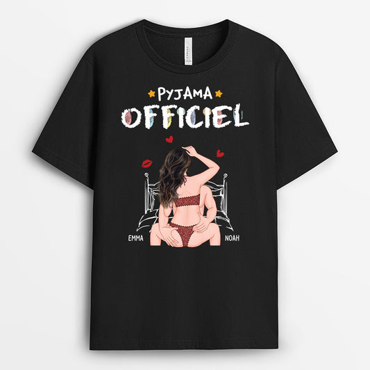 6535AFR1 t shirt noir personnalise couple pyjama officiel 6535akz5g