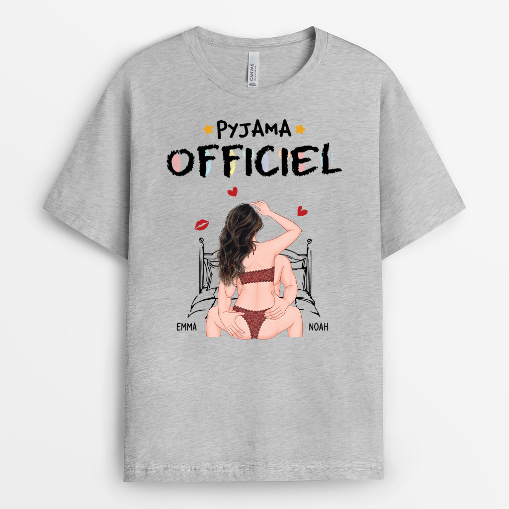 6535AFR2 t shirt blanc personnalise pour couple pyjama officiel 6535akz5g