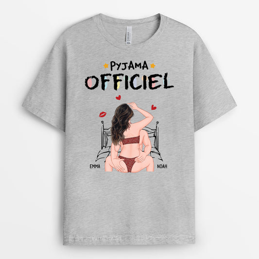 6535AFR2 t shirt blanc personnalise pour couple pyjama officiel 6535akz5g