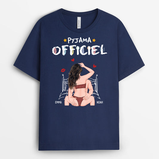 6535AFR2 t shirt noir personnalise couple pyjama officiel 6535akz5g