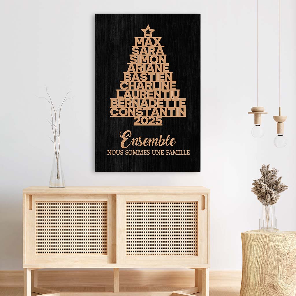 6538CFR3 toile personnalisee famille ensemble avec sapin de noel 6538c8zni
