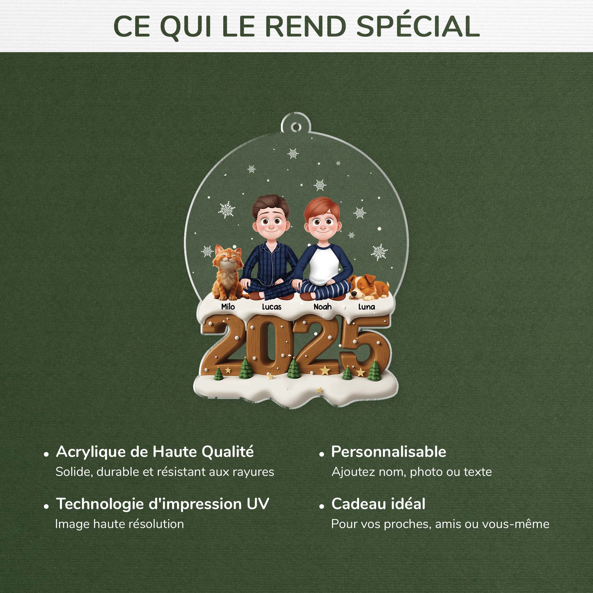 6539OFR4 effet dimpression 3d ornement acrylique personnalise famille noel en couple_ avec chat et chien 6539o8qtg