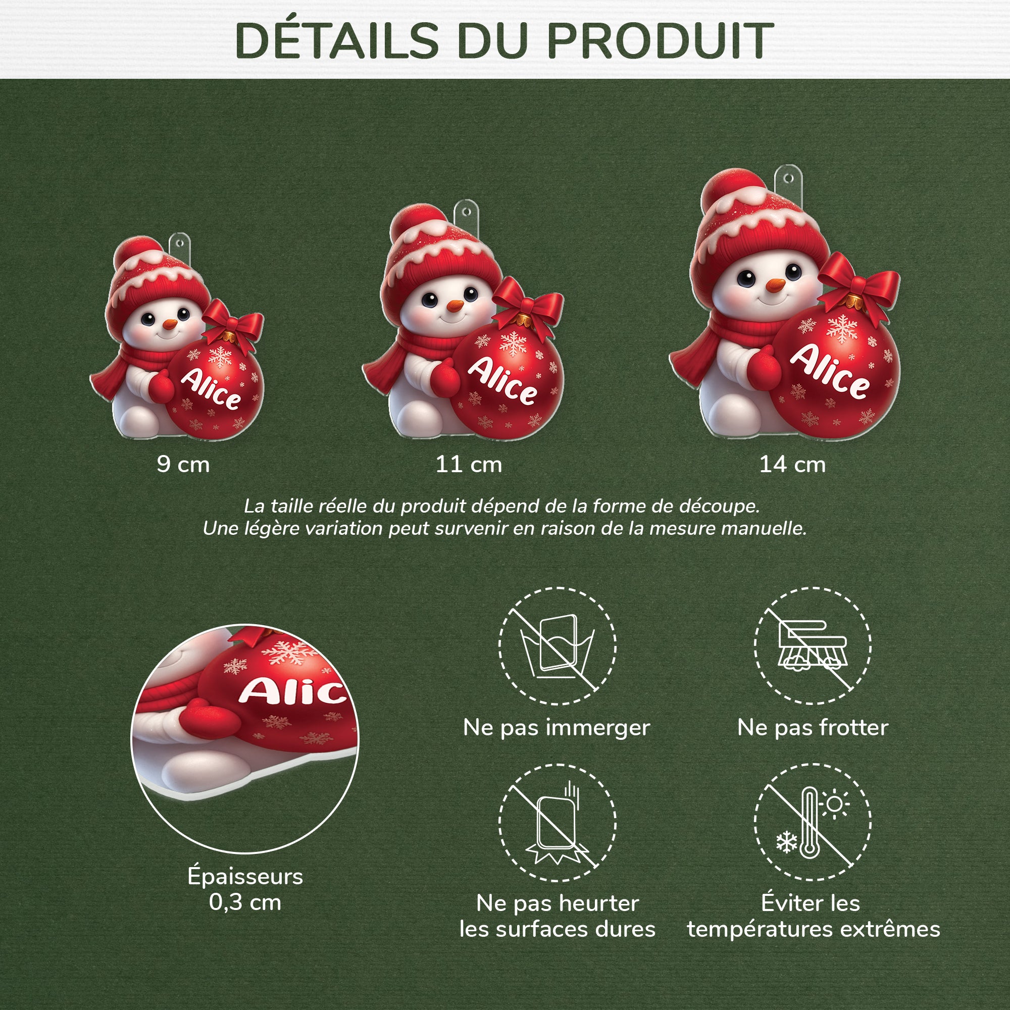 6543OFR3 effet dimpression 3d ornement acrylique personnalise boule rouge de noel enfant 6543okzck