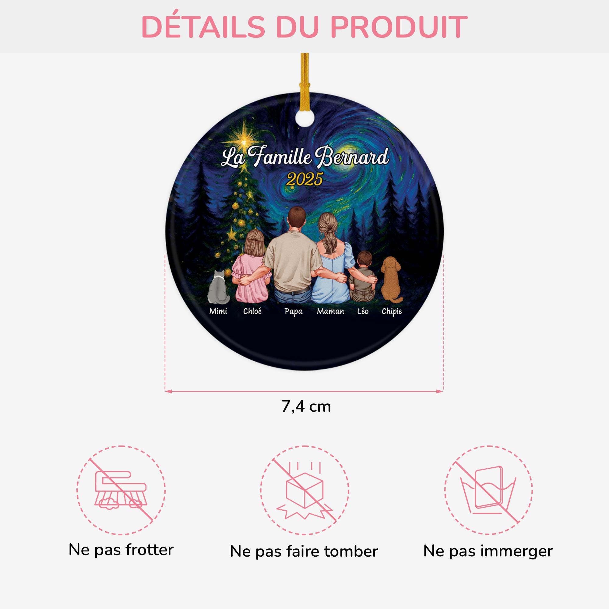 6545OFR3 ornement noel ceramique personnalise couple avec chien et chat la nuit etoilee de famille 6545o6zai