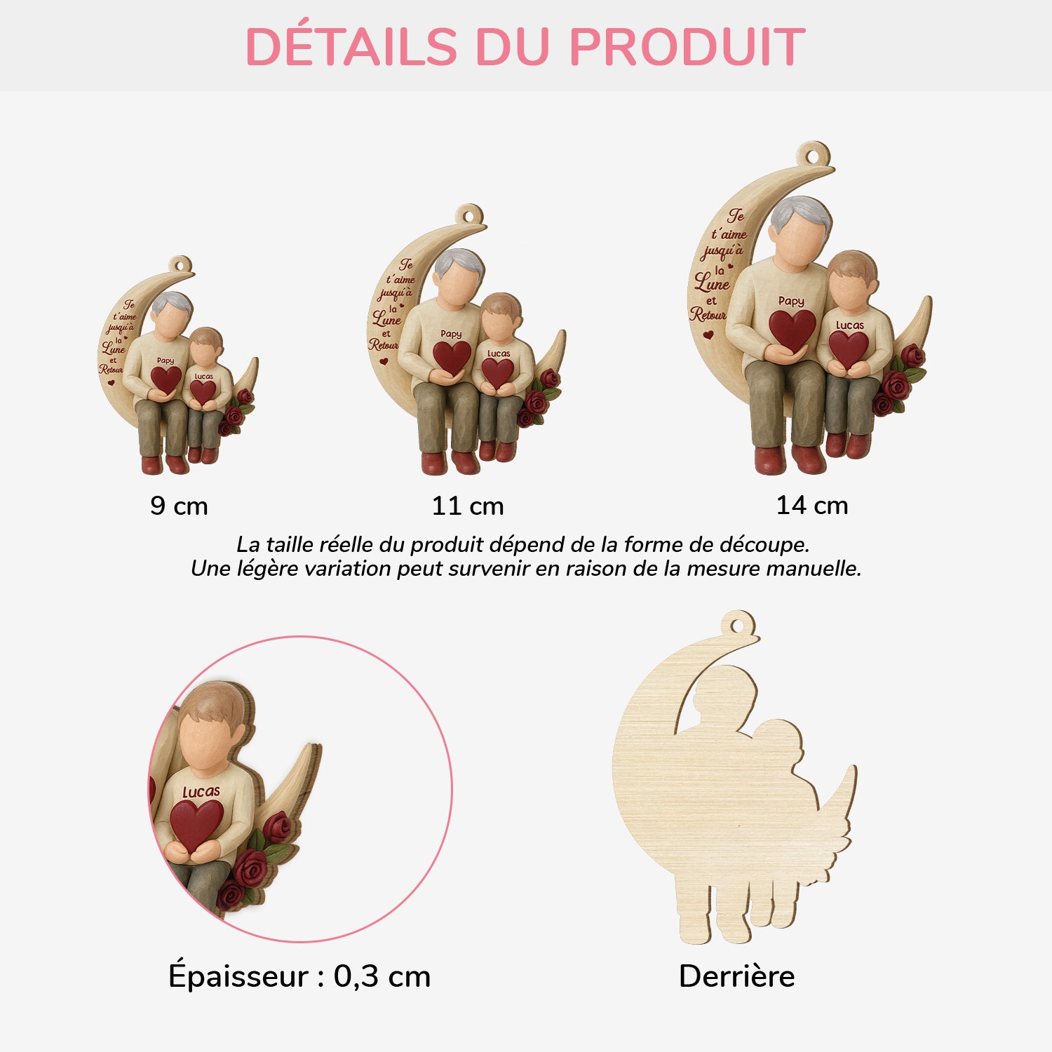 6550OFR1 effet dimpression 3d ornement noel en bois a 1 couche personnalise papymamie jusqua la lune et retour 6550o6lzb_3