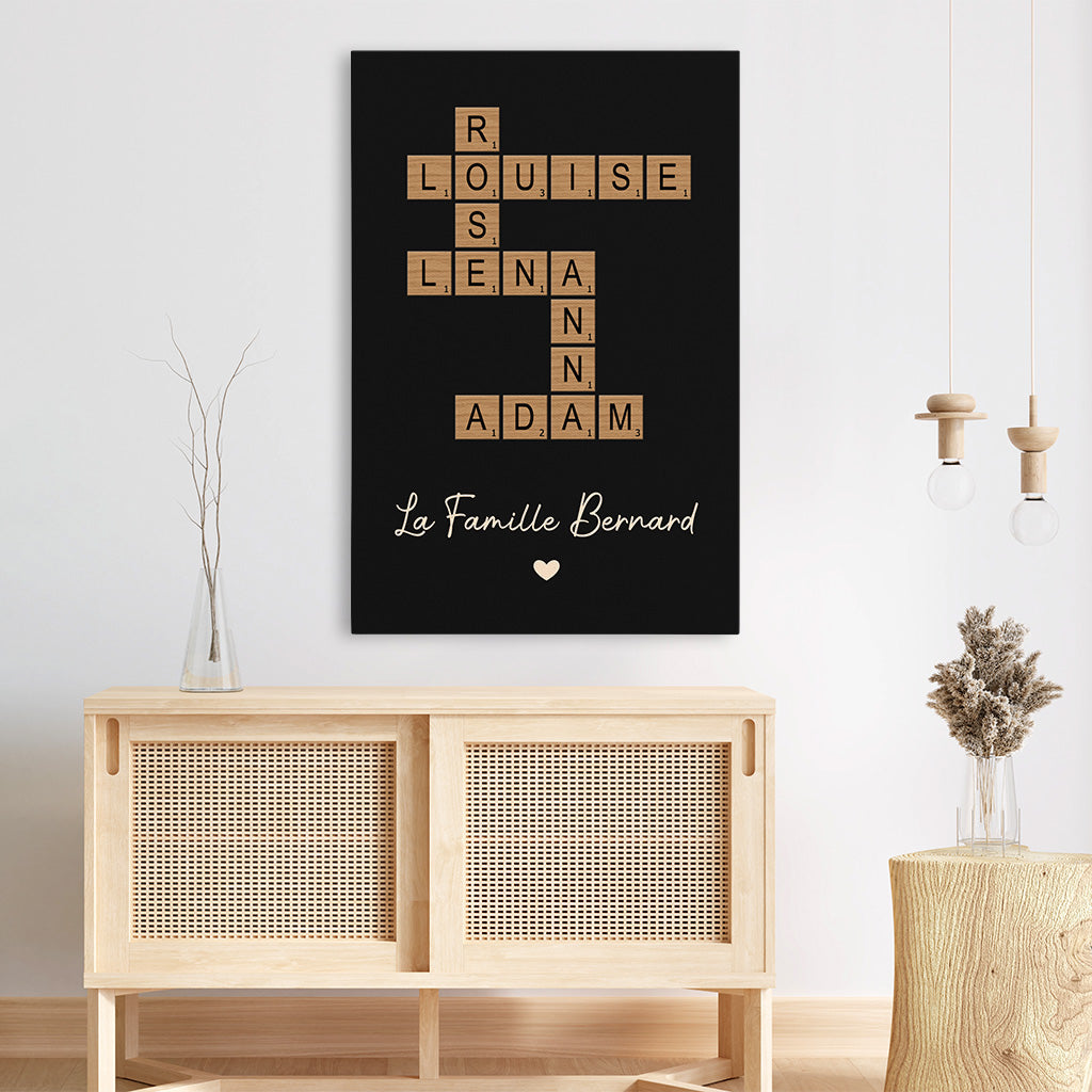 6560CFR3 toile personnalisee noire on appelle la famille avec mots croises 6560c6vai