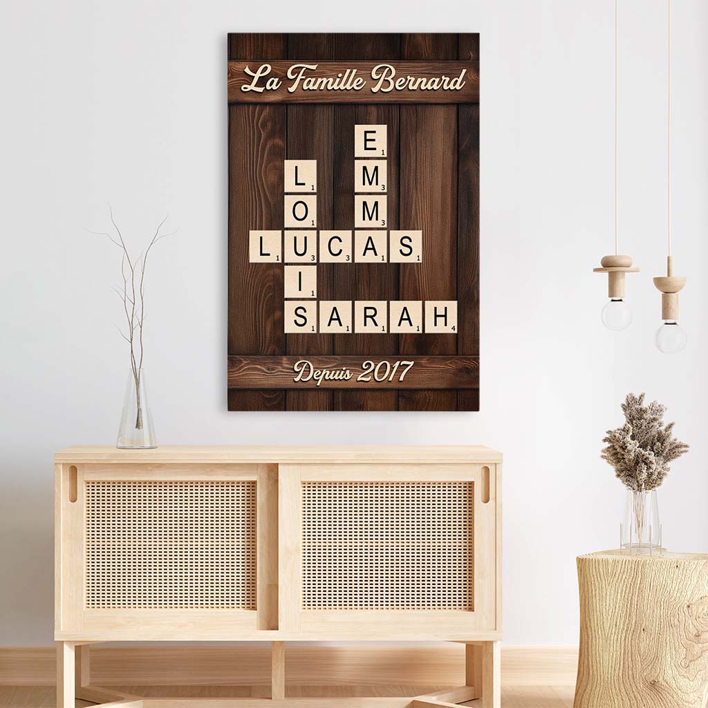 6565CFR3 toile personnalisee avec mots croises la famille depuis 6565c8zzi