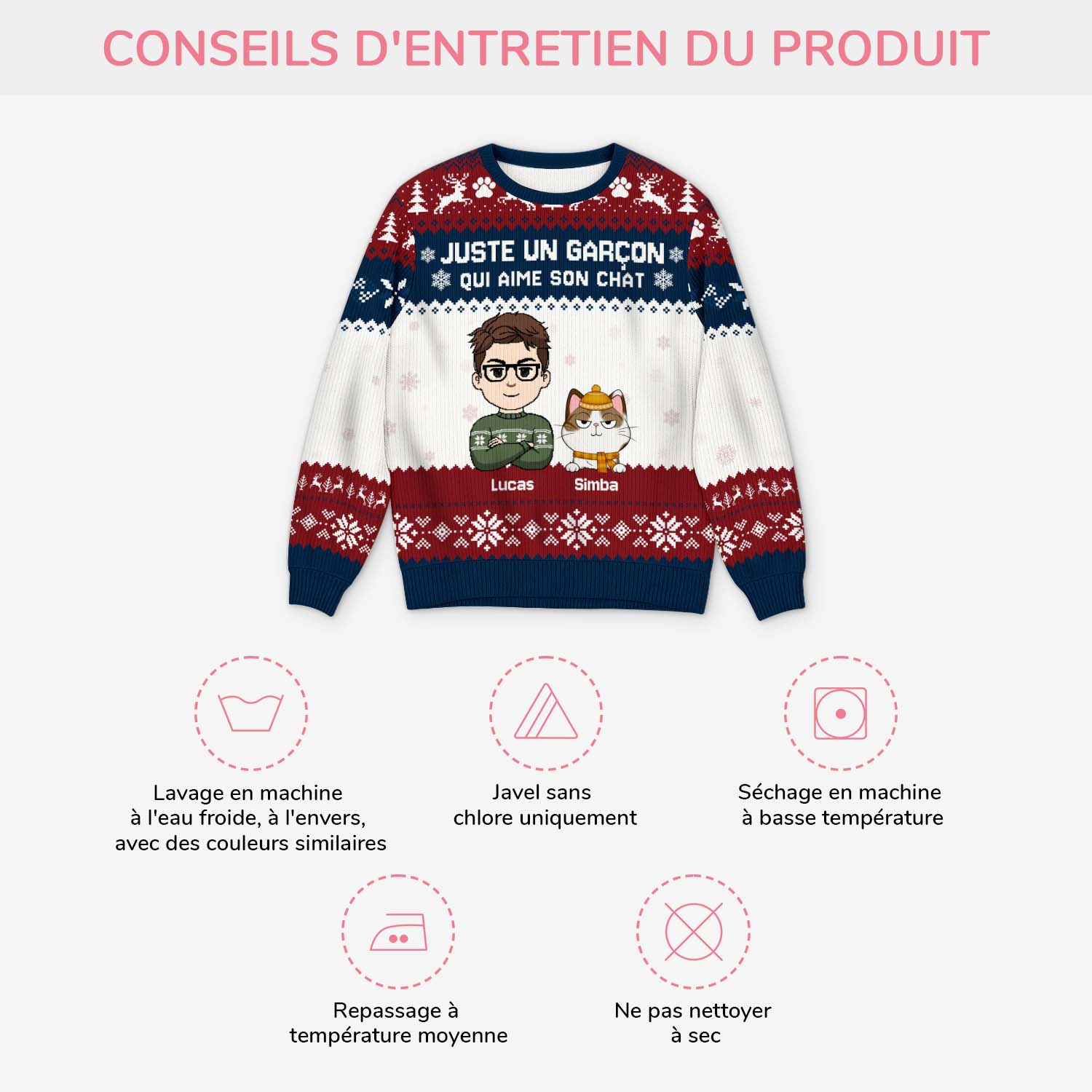 6567WFR4 pull moche de noel personnalise fille qui aime son chat 6567wtvnd