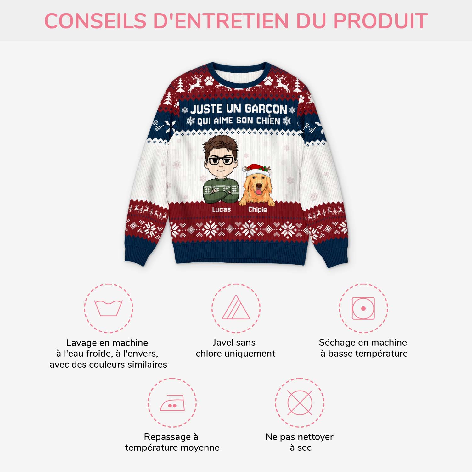 6567WFR4 pull moche de noel personnalise fille qui aime son chien 6567wtvnc