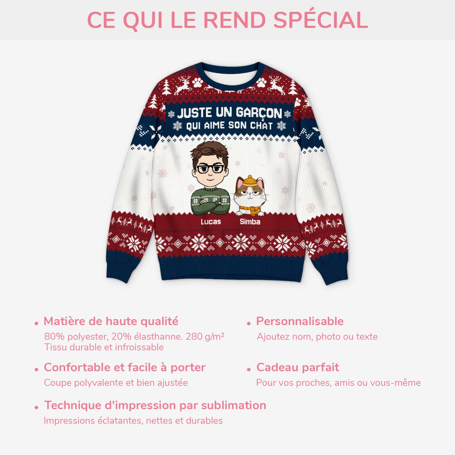 6567WFR5 pull moche de noel personnalise fille qui aime son chat 6567wtvnd