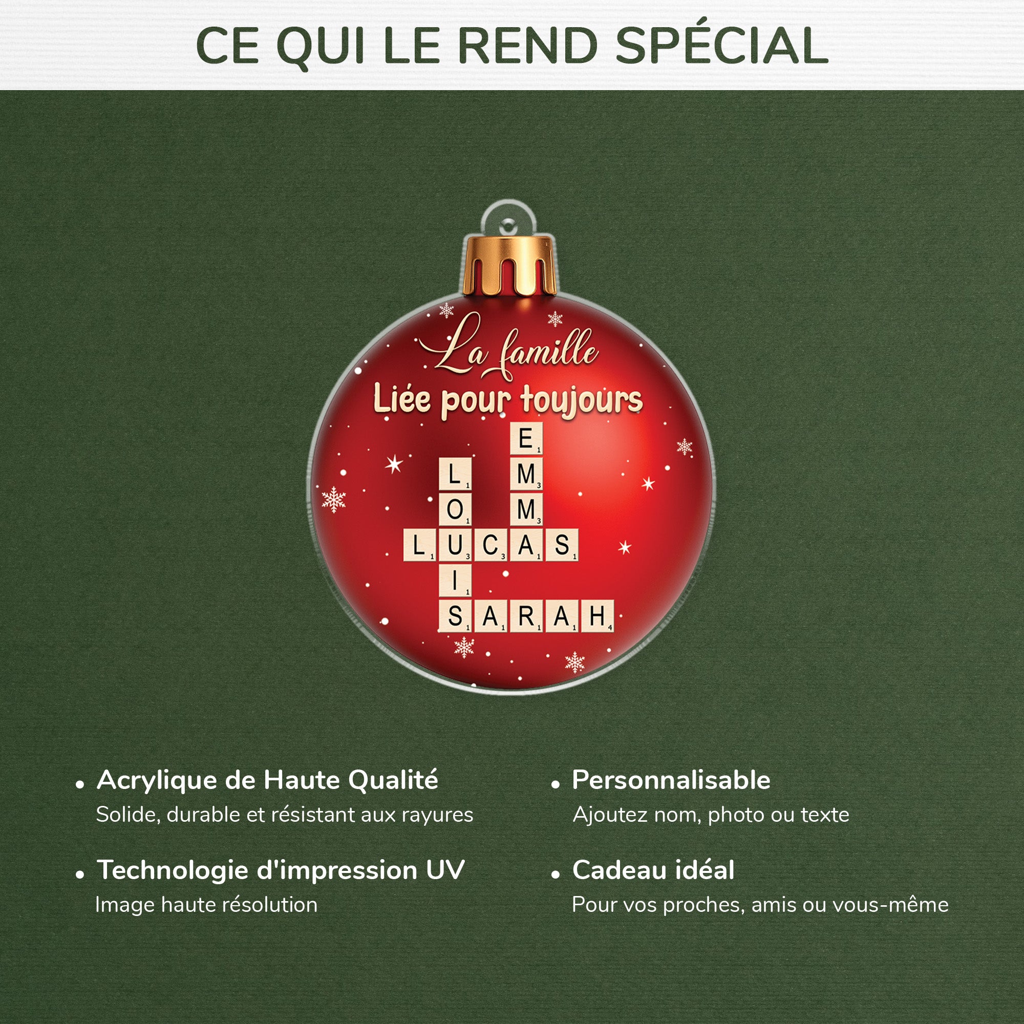6568OFR4 effet dimpression 3d ornement acrylique personnalise famille et fratrie boule de noel avec mots croises 6568o8zqi