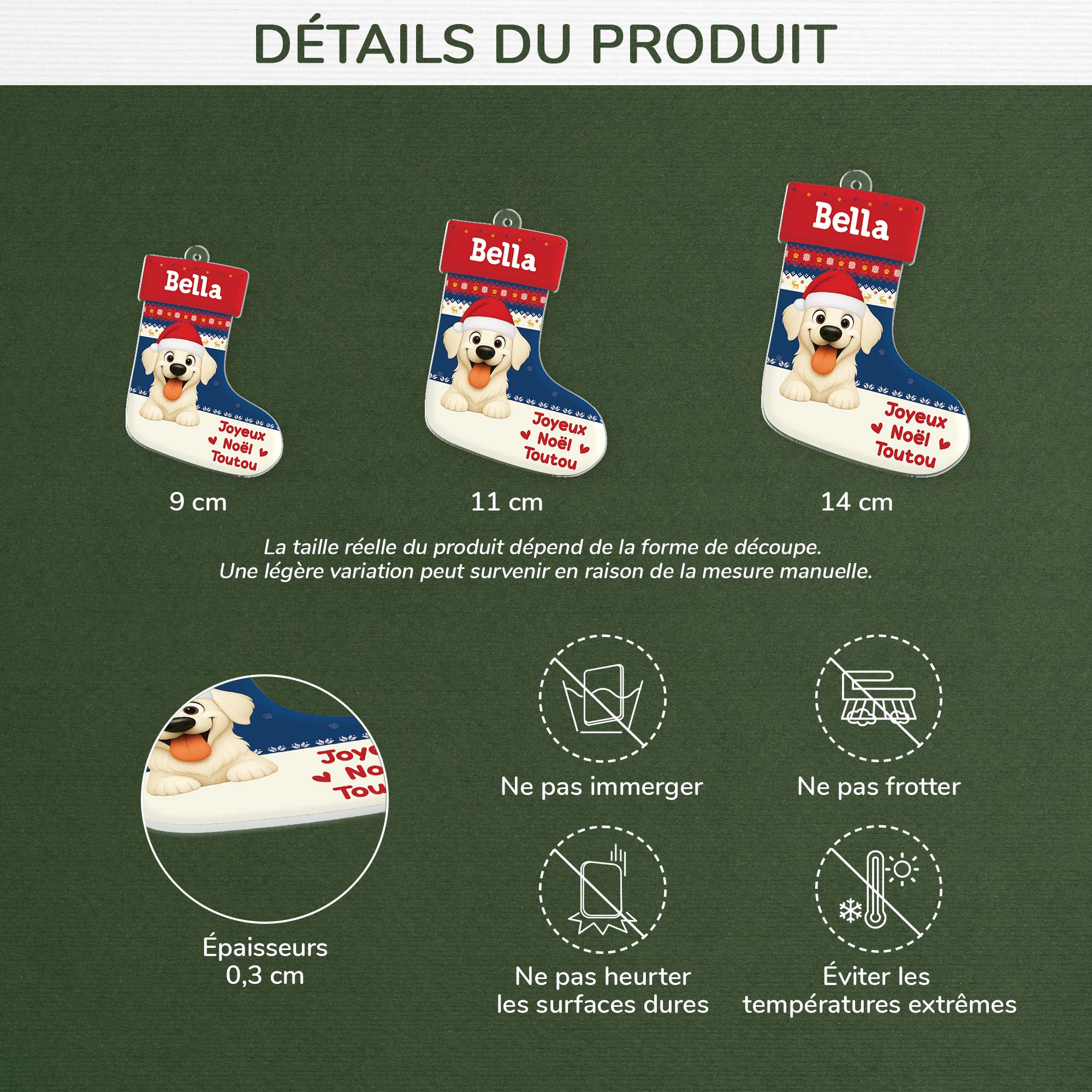 6573OFR3 ornement acrylique personnalise chaussette de noel chien joyeux ouafel 6573otqac
