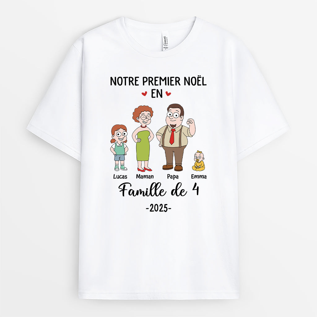6575AFR1 t shirt personnalise premier noel en famille de quatre 6575a3kci