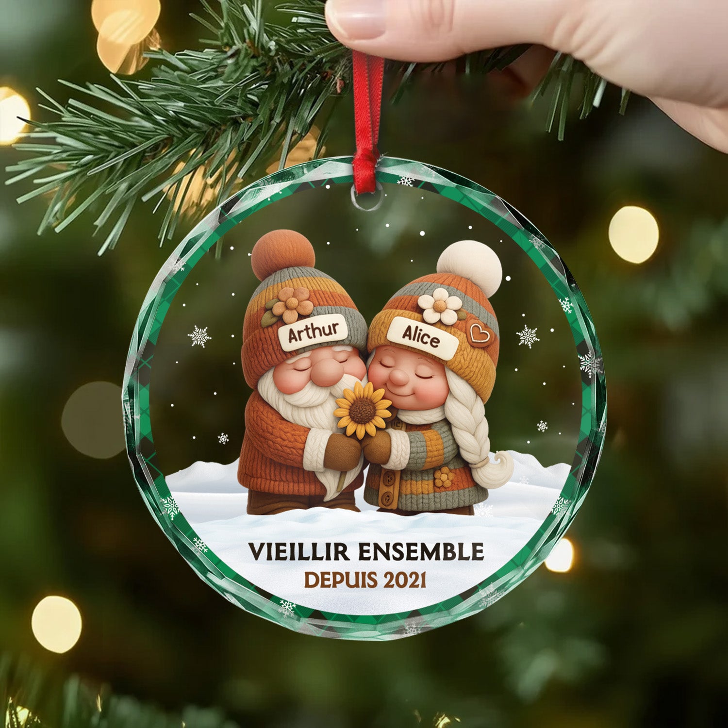 6579OFR2 effet dimpression 3d ornement de noel en verre personnalise couple vieillir ensemble 6579o8l5g