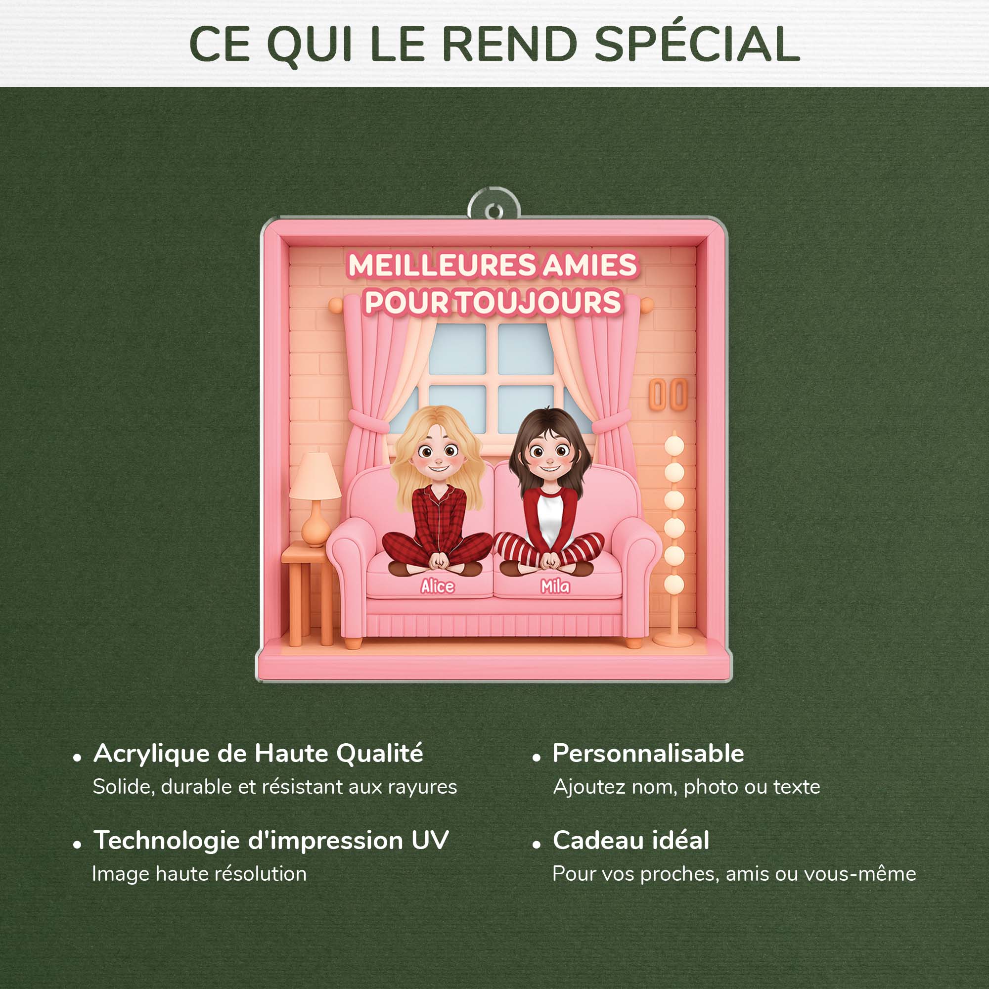 6585OFR4 effet dimpression 3d ornement noel acrylique rose personnalise meilleures amies 6585okqaf