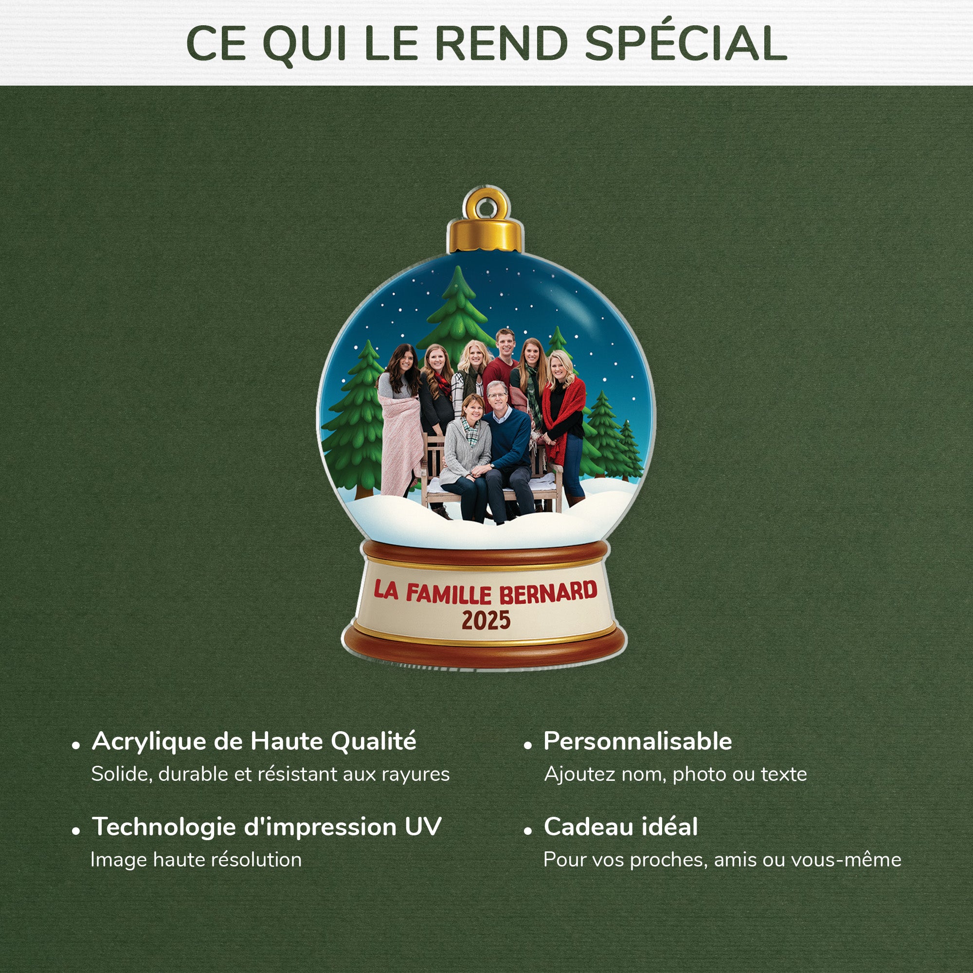 6590OFR4 effet dimpression 3d ornement de noel acrylique personnalise famille photo notre boule a neige 6590o8qmi