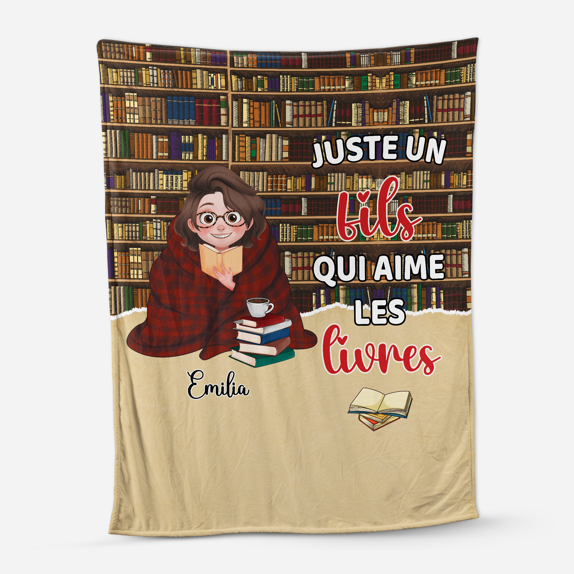 6595BFR1 plaid personnalise pour femme et homme jaime les livres 6595btt5a