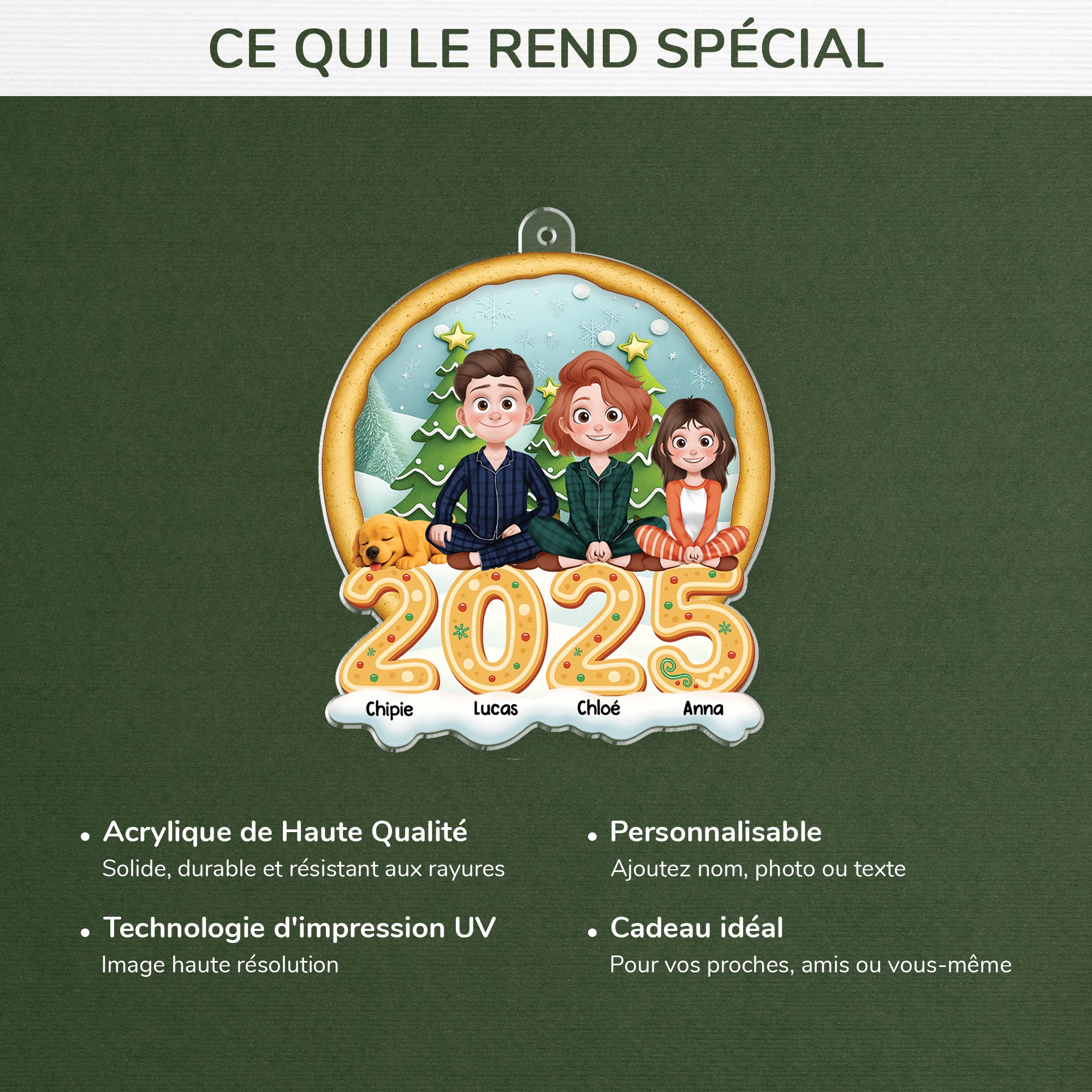 6597OFR4 effet dimpression 3d ornement acrylique personnalise notre famille de noel pizza 6597otyci
