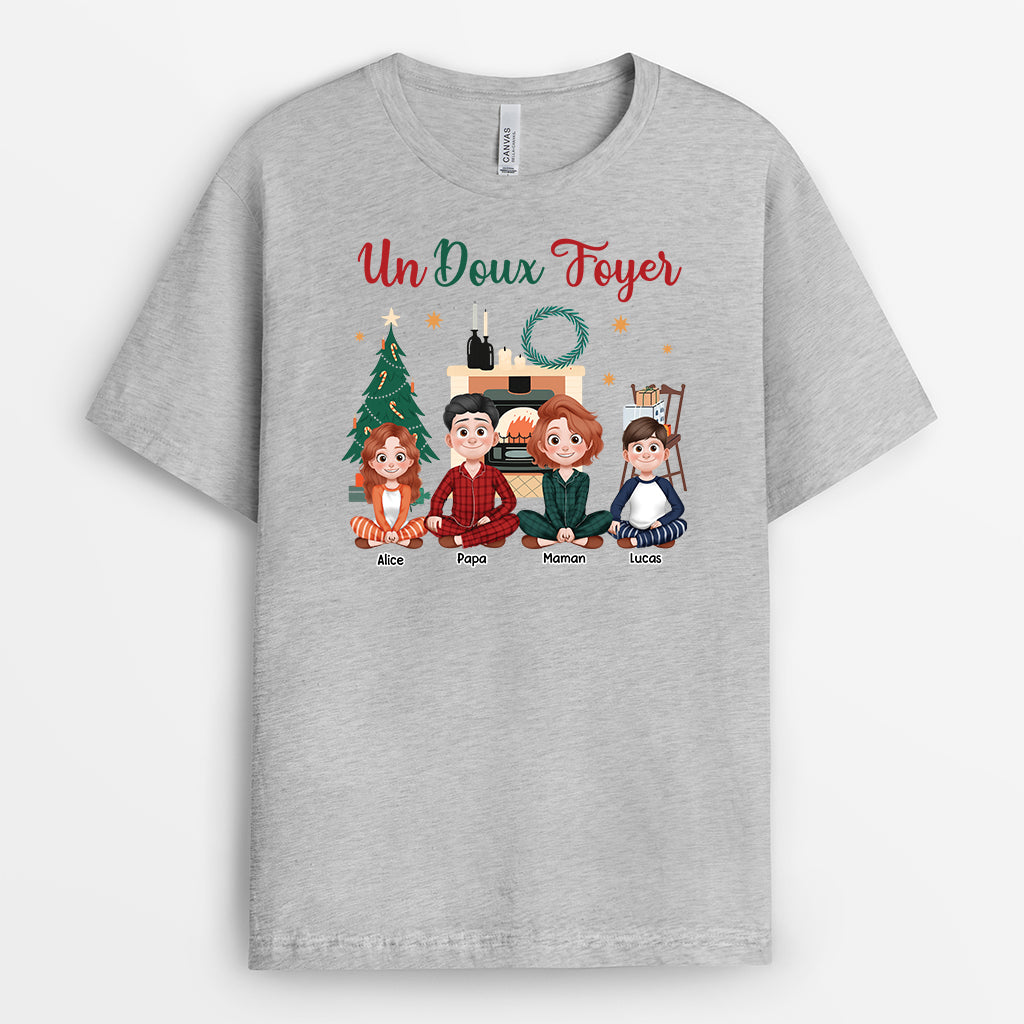 6602AFR2 t shirt personnalise famille de noel un doux foyer 6602a3yti