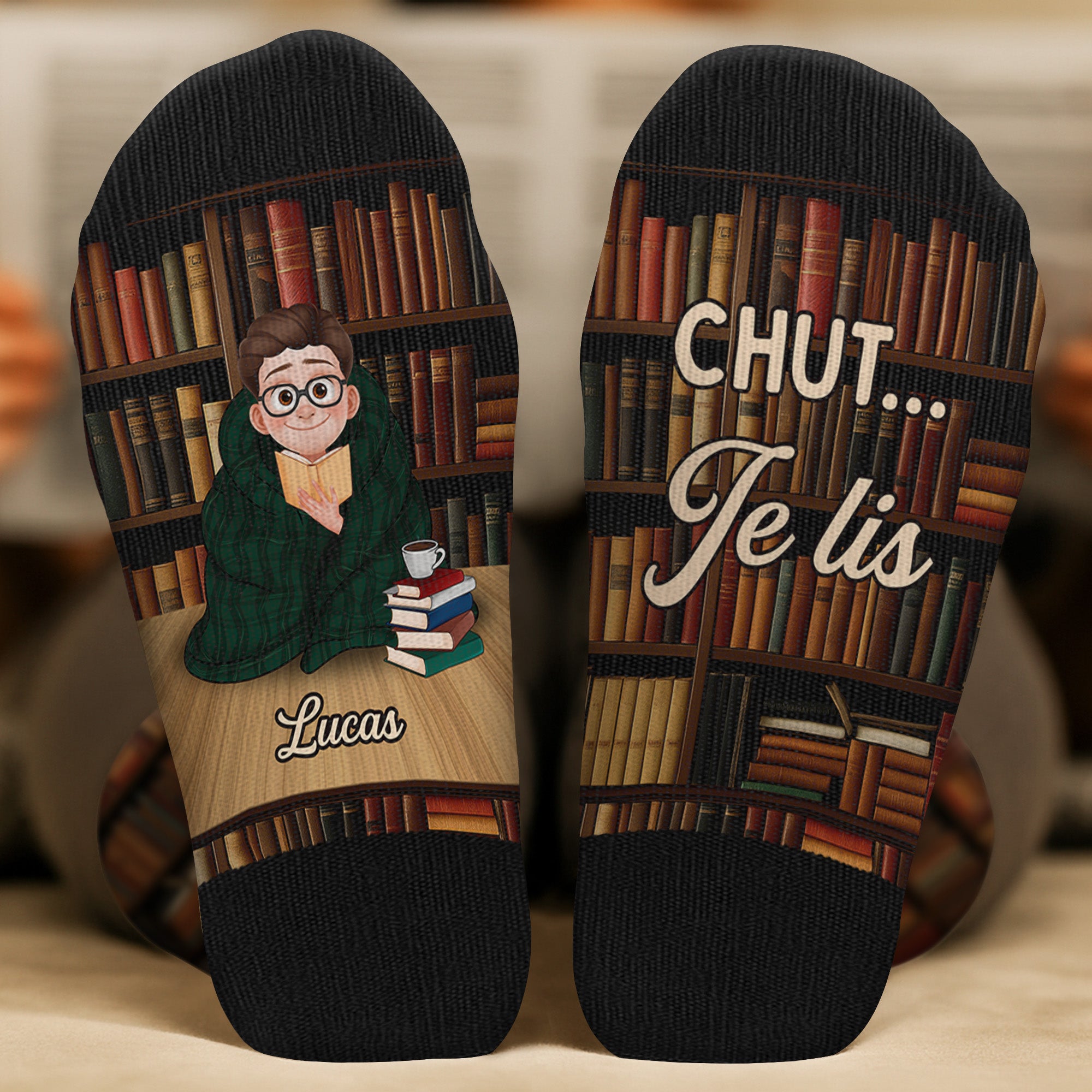 6607JFR2 chaussettes personnalisees juste une fille qui aime ses livres 6607j3qta