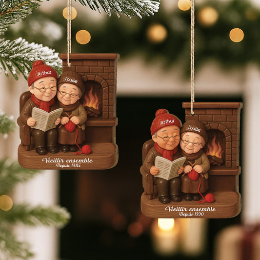 6608OFR2 effet dimpression 3d ornement noel en bois a 1 couche personnalise vieillir ensemble couple affectueux 6608okm5g