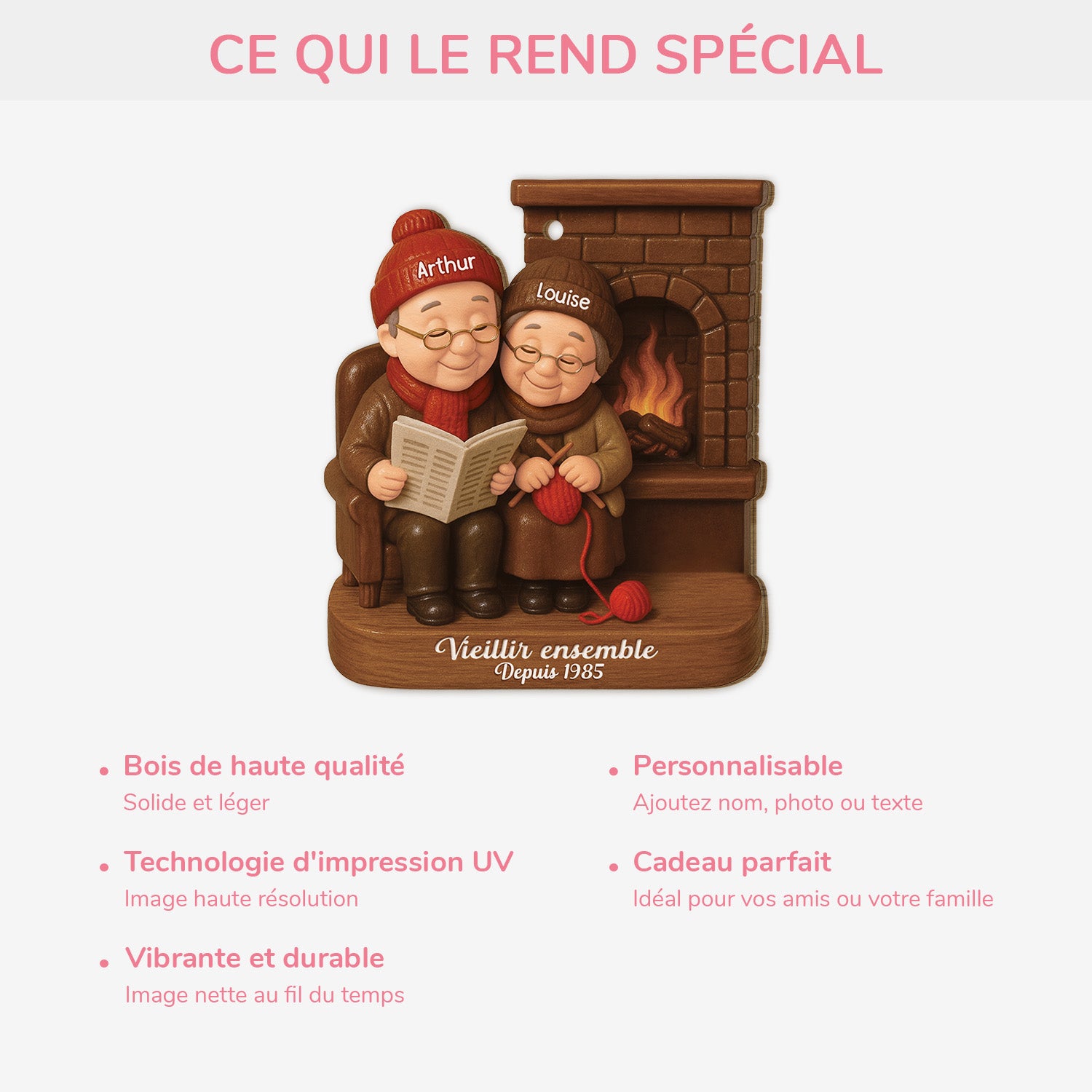 6608OFR4 effet dimpression 3d ornement noel en bois a 1 couche personnalise vieillir ensemble couple affectueux 6608okm5g