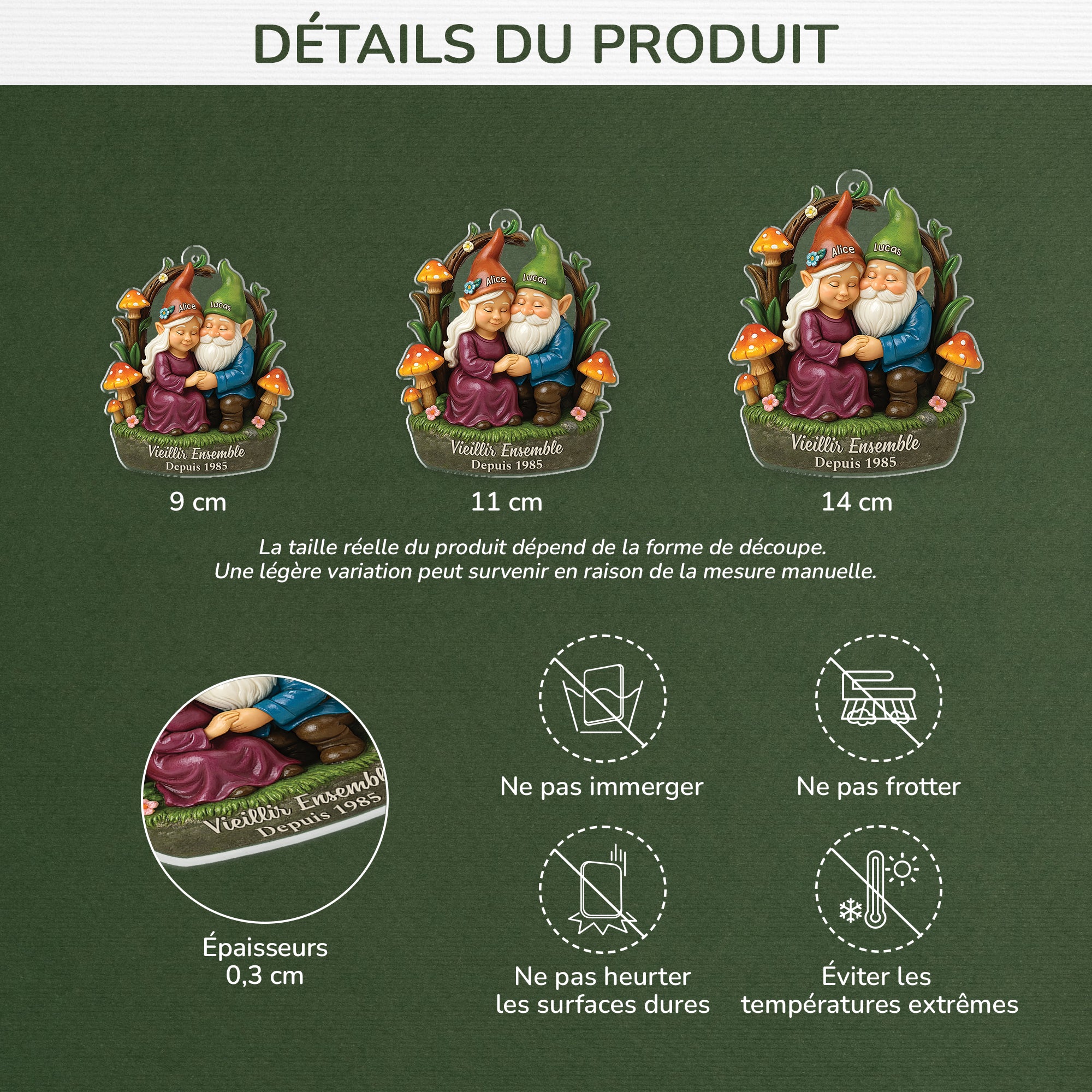 6612OFR3 effet dimpression 3d ornement noel acrylique personnalise vieillir ensemble avec couple de nains 6612o3vng