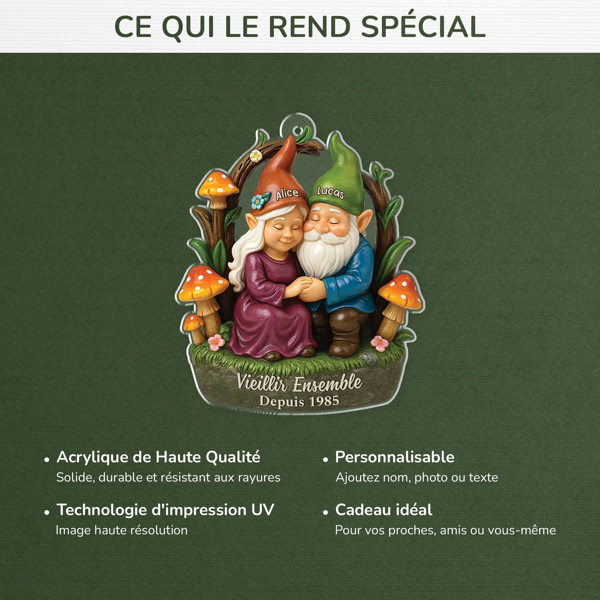 6612OFR4 effet dimpression 3d ornement noel acrylique personnalise vieillir ensemble avec couple de nains 6612o3vng