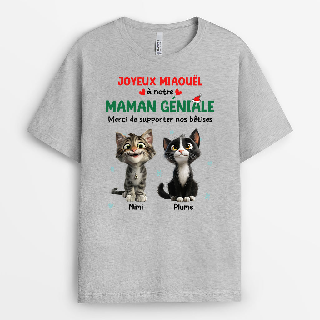 6614AFR2 t shirt personnalise chat de noel joyeux miaouel a mon papa genial 6614akq5d