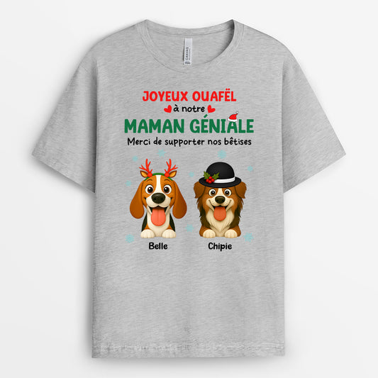 6614AFR2 t shirt personnalise chien de noel joyeux ouafel a mon papa genial 6614akq5c