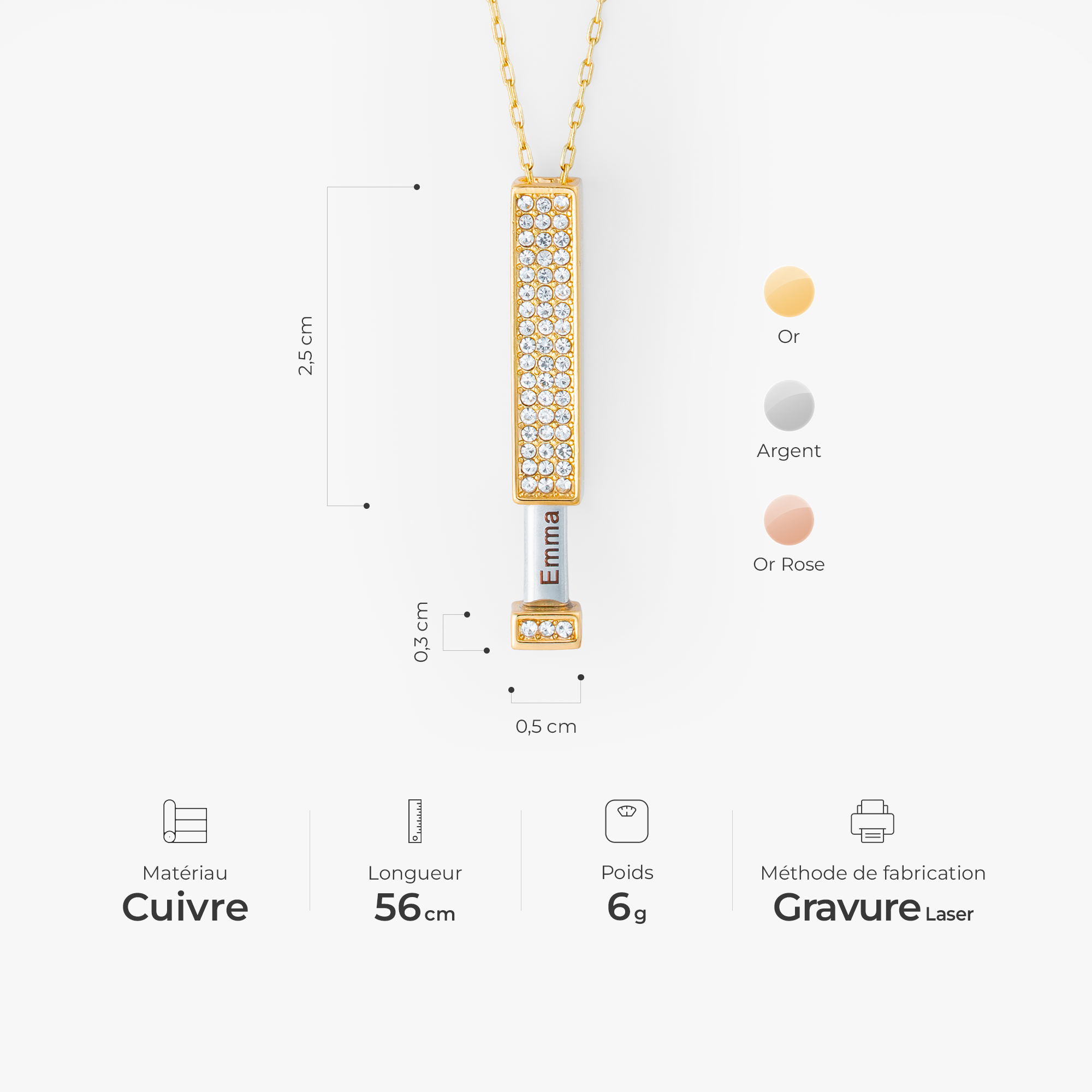 Cache Collier Collier Personnalisé - Message Caché Design Barre - Cadeau Plus