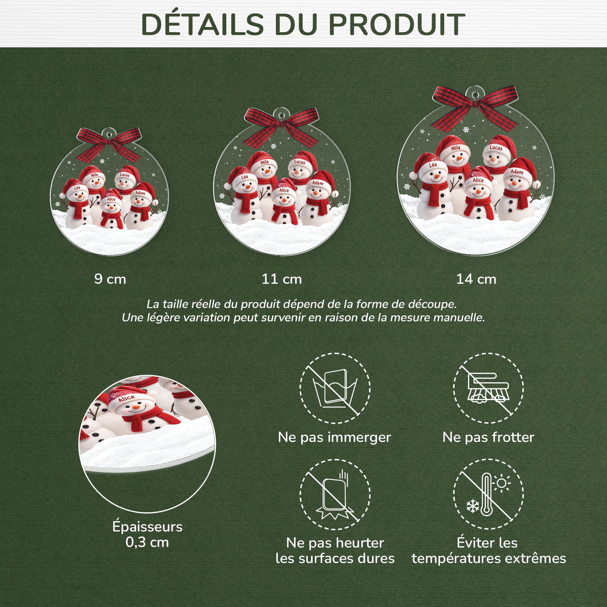 6624OFR3 ornement noel acrylique personnalise famille petit bonhomme de neige 6624o3zai