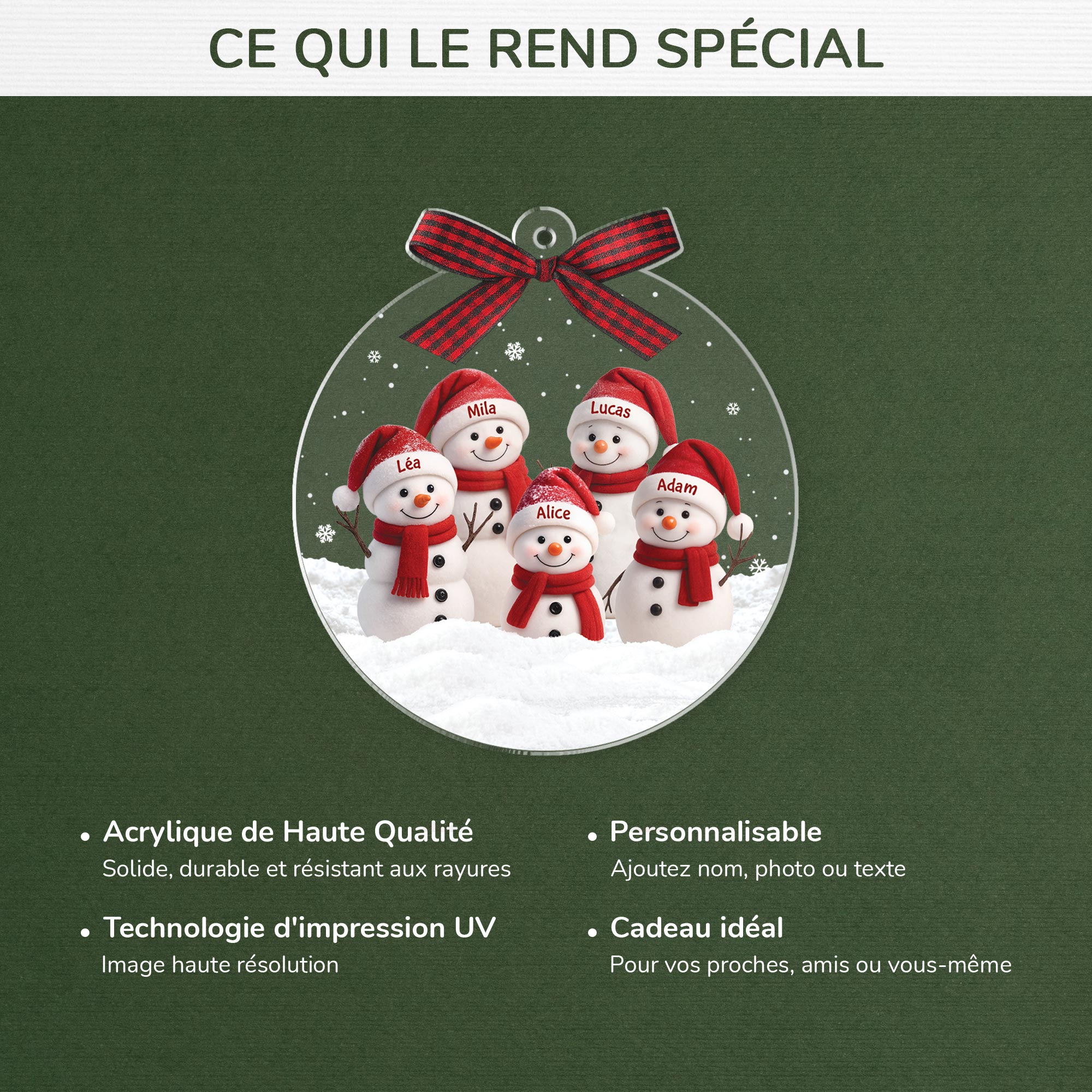 6624OFR4 ornement noel acrylique personnalise famille petit bonhomme de neige 6624o3zai